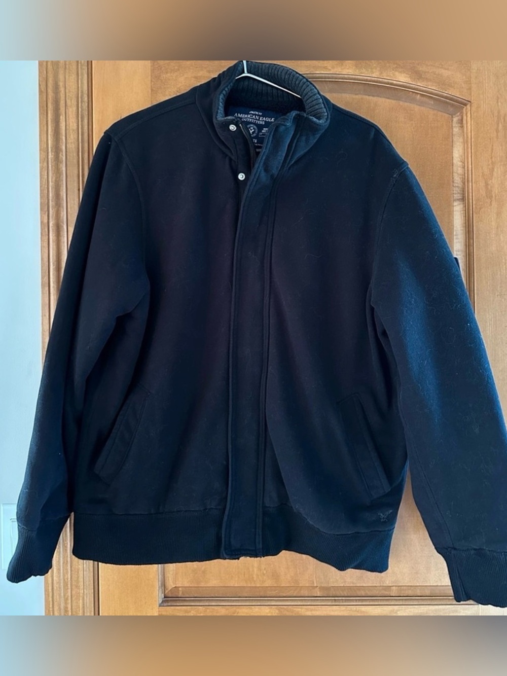American Eagle Sherpa Lined Full Zip Jacket Black Athletic Fit Men Size XXL